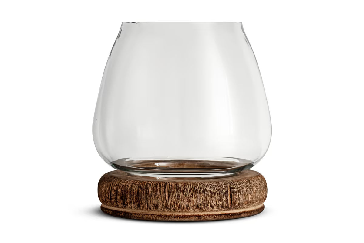 Nkuku - Ika Mango Wood & Recycled Glass Lantern - Natural & Clear - Large - Without Candle