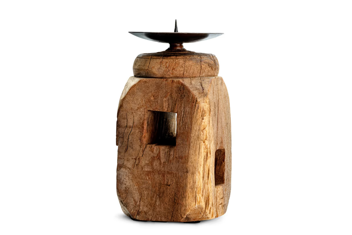 Nkuku - Rana Reclaimed Candle Holder - Reclaimed Wood & Iron - Without Candle