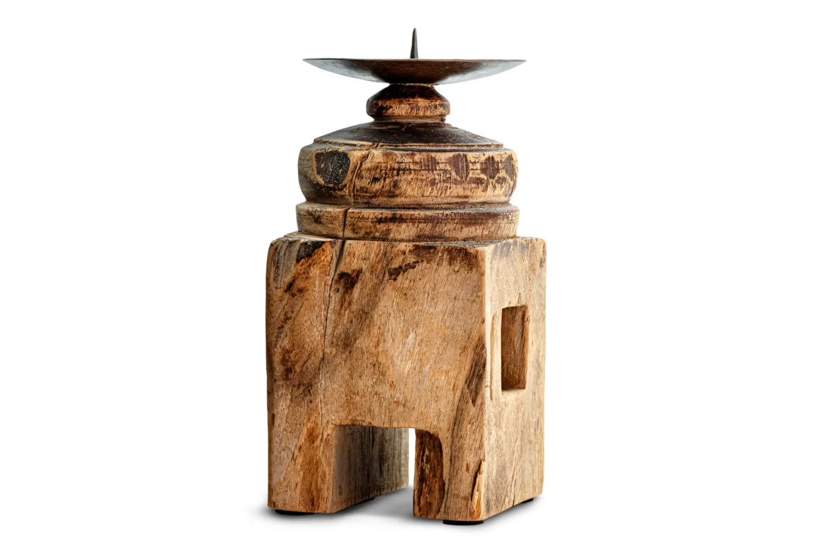 Nkuku - Rana Reclaimed Candle Holder - Reclaimed Wood & Iron - Without Candle