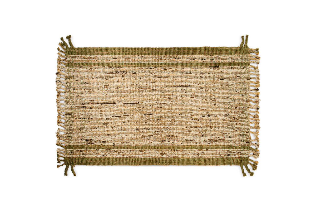 Nkuku - Kanta Jute & Textural Tweed Rug - Olive & Natural