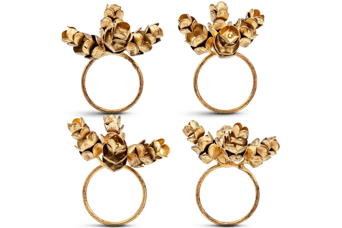 Nkuku - Beej Napkin Rings - Antique Brass - (Set of 4) - Without Napkins