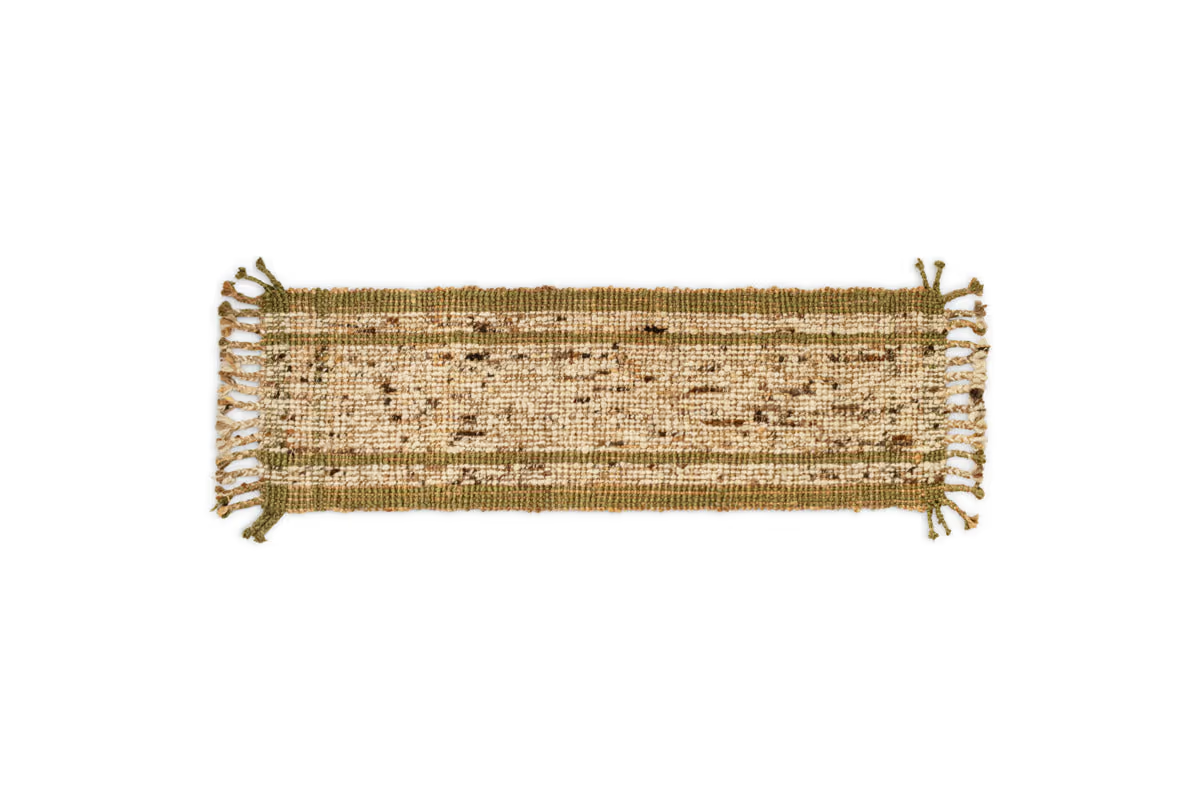 Nkuku - Kanta Jute & Textural Tweed Runner - Olive Green
