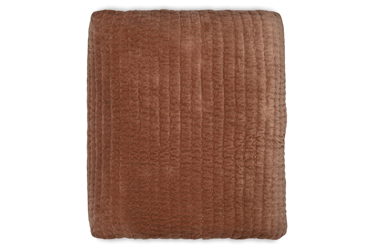 Nkuku - Nidra Velvet & Linen Bed Quilt - Rust