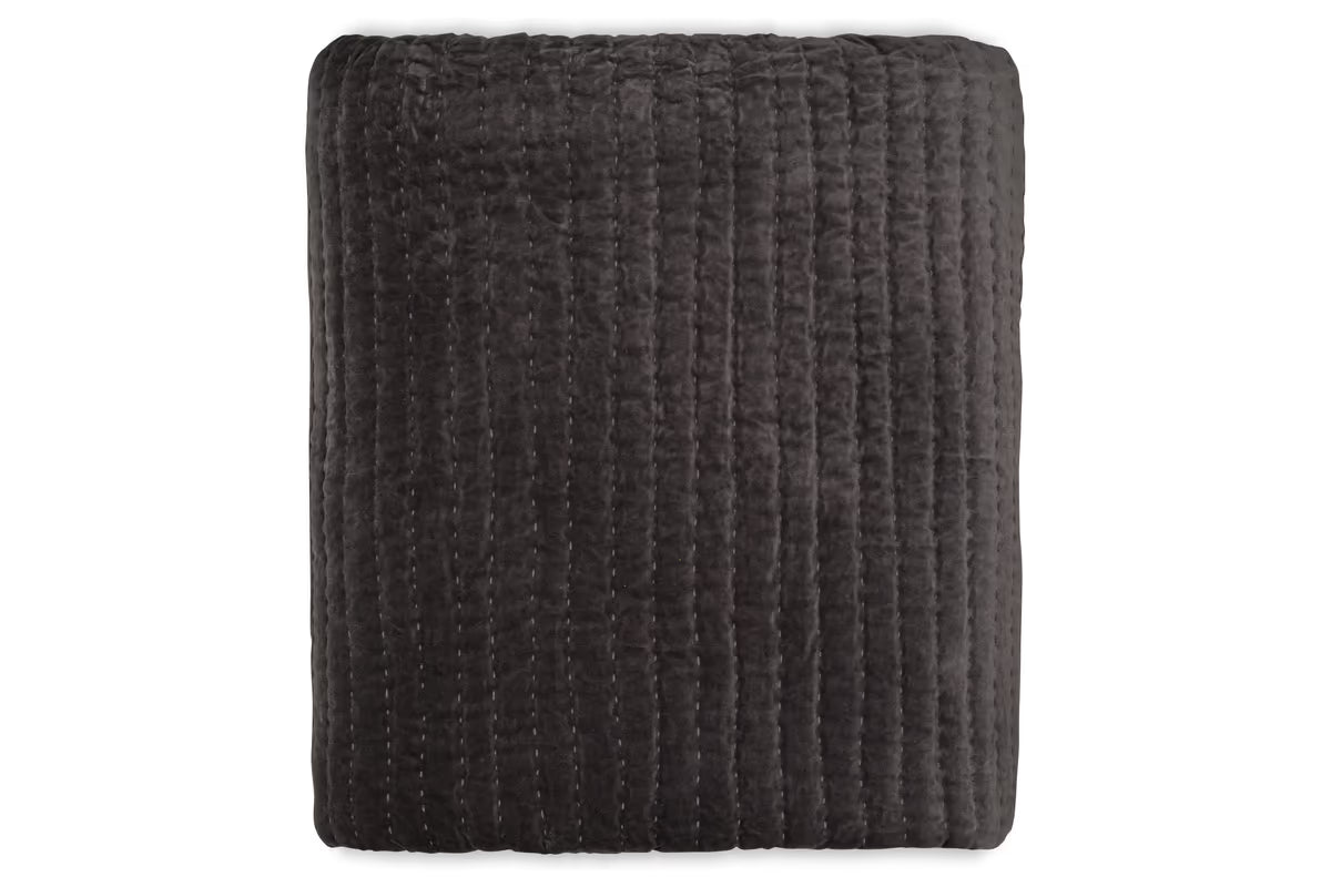 Nkuku - Nidra Velvet & Linen Bed Quilt - Charcoal