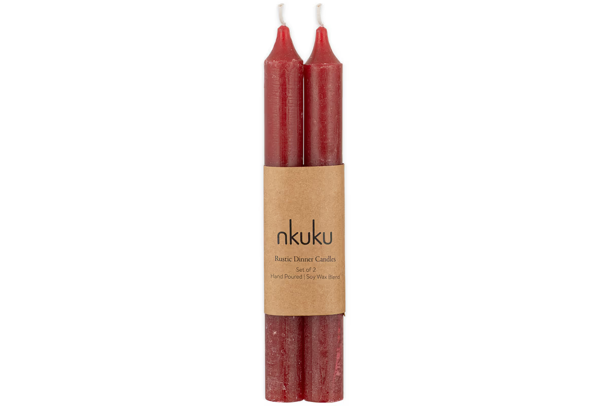 Nkuku - Rustic Soy Blend Dinner Candle - Dark Cherry (Set of 2)
