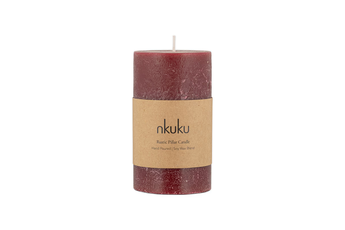 Nkuku - Rustic Soy Blend Pillar Candle - Dark Cherry - Small