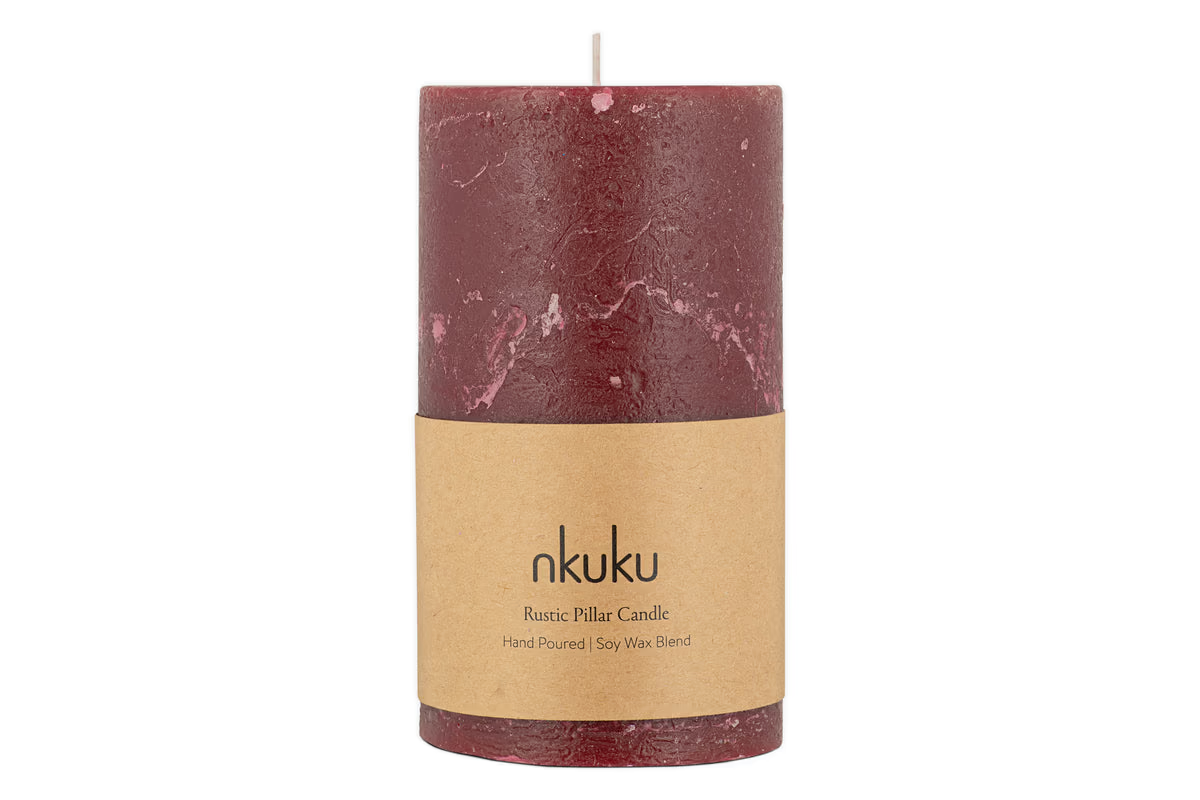 Nkuku - Rustic Soy Blend Pillar Candle - Dark Cherry - Large
