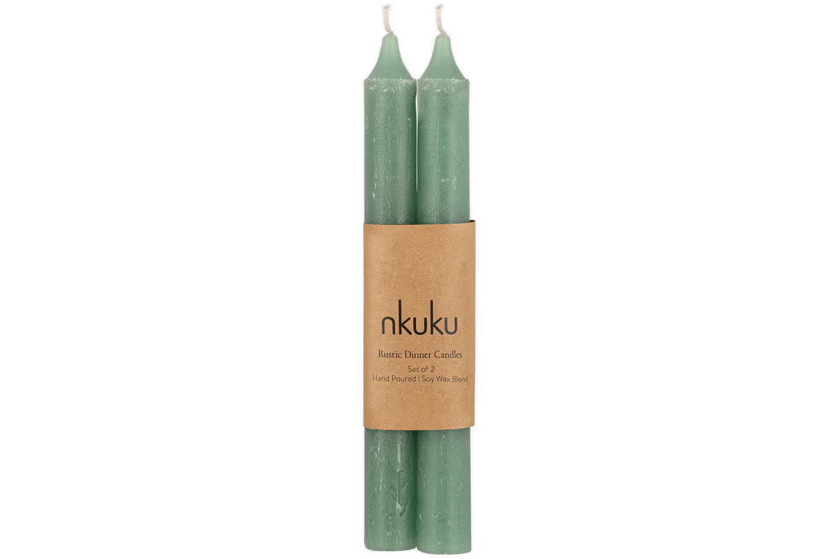 Nkuku - Rustic Soy Blend Dinner Candle - Sage Green (Set of 2)