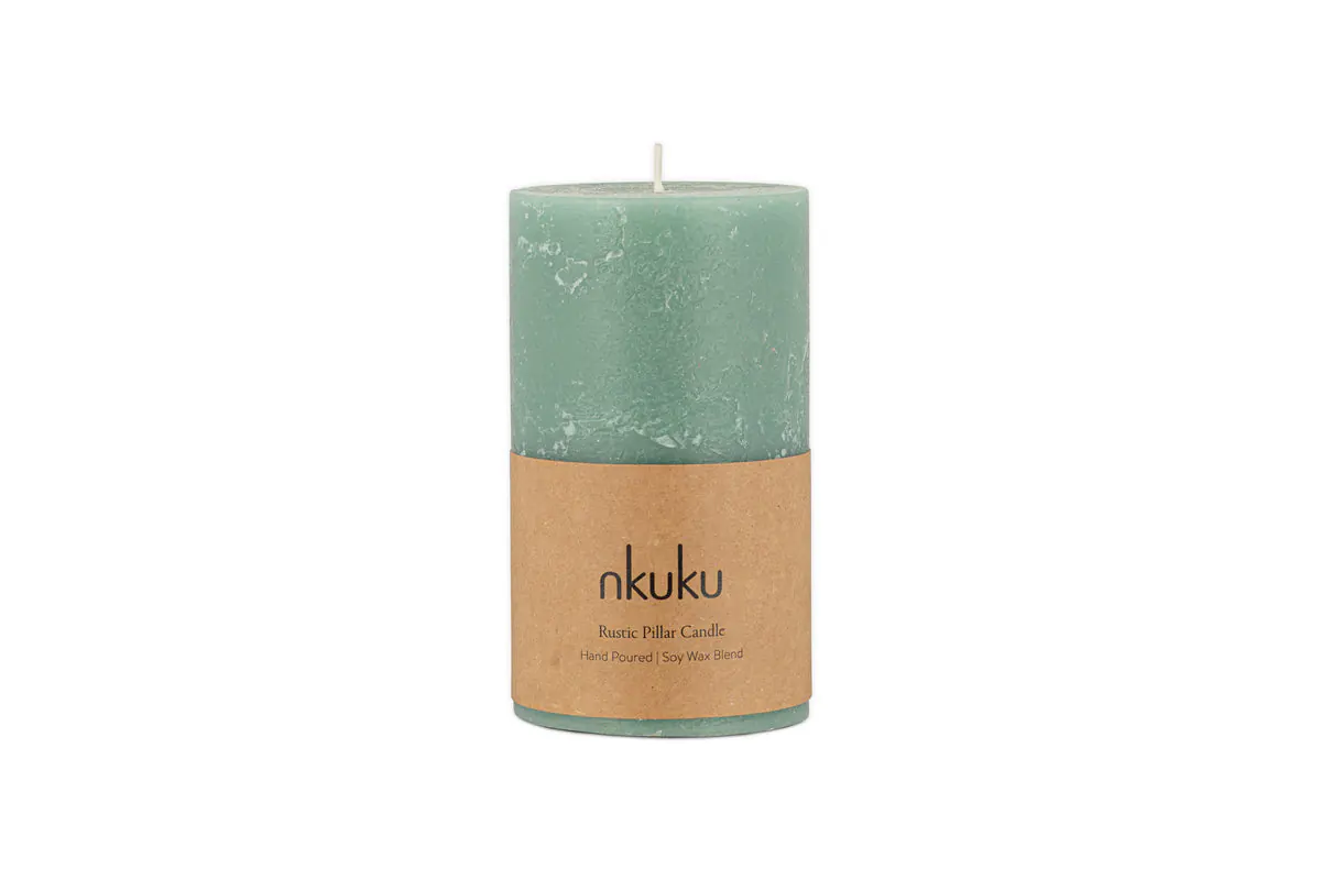 Nkuku - Rustic Soy Blend Pillar Candle - Sage Green - Small