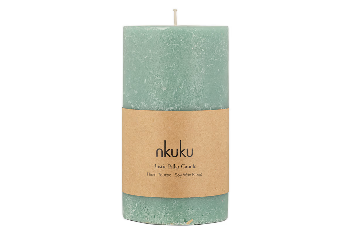 Nkuku - Rustic Soy Blend Pillar Candle - Sage Green - Large