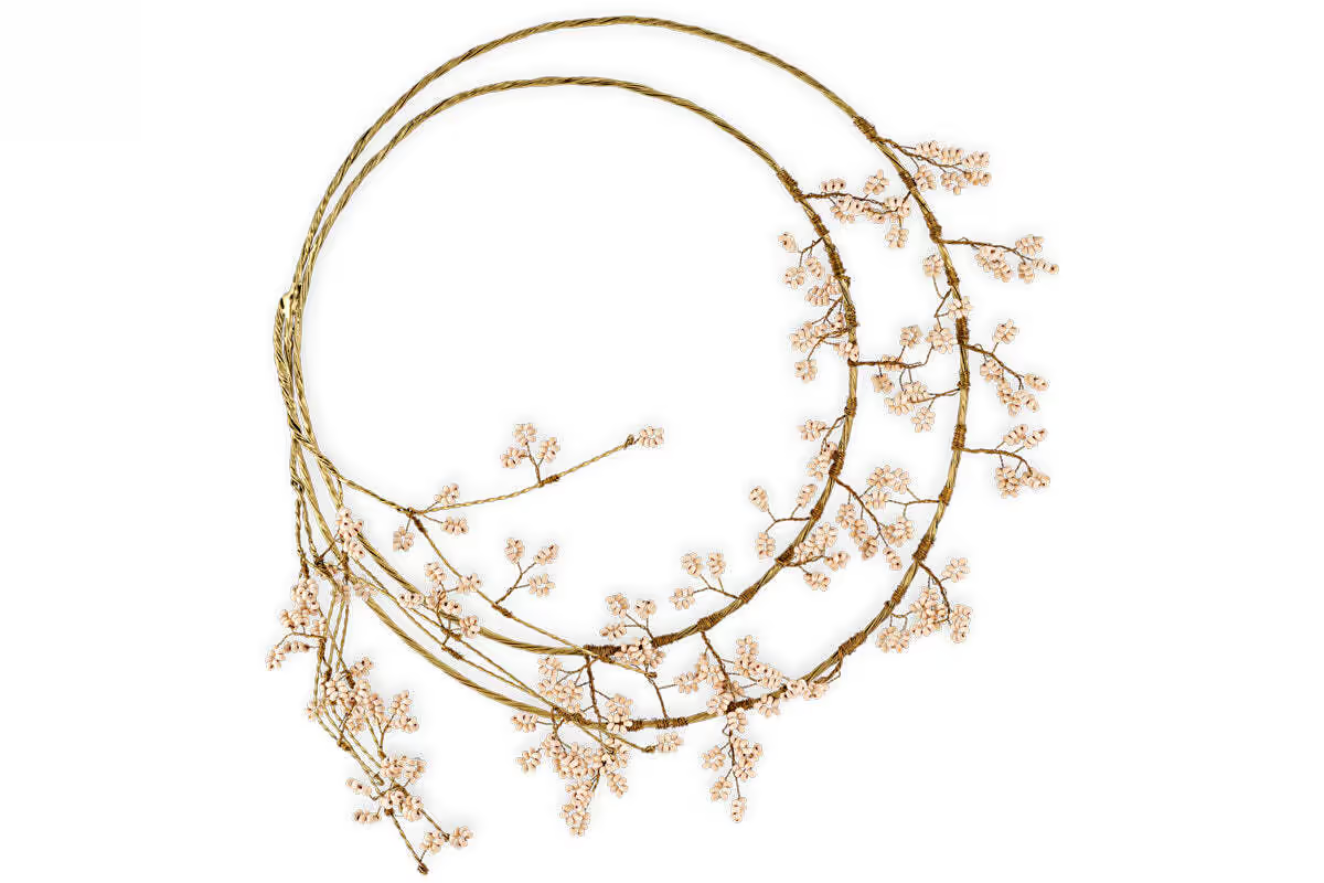 Nkuku - Tanu Layered Mango Wood Beaded Wreath - Brass & Natural