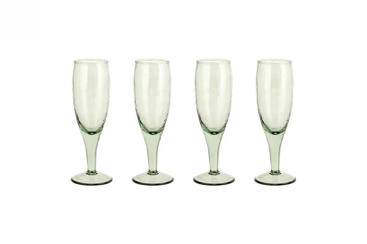 Nkuku - Yala Hammered Champagne Glass - Sage Green (Set of 4)
