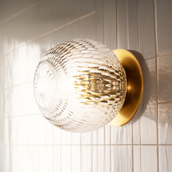Pooky - Larger Burgh Ip54 Wall Light - Glass And Brass