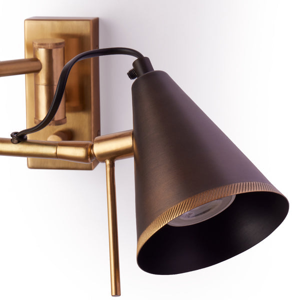 Pooky - Conrad Articulated Wall Light - Brass with Bronze Hood