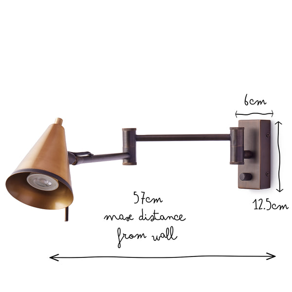 Pooky - Conrad Articulated Wall Light in Bronze with Brass Hood - Bronze and Brass