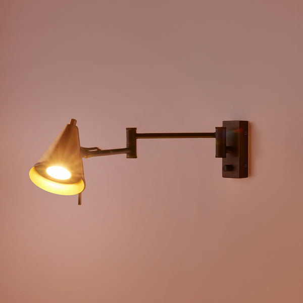 Pooky - Conrad Articulated Wall Light in Bronze with Brass Hood - Bronze and Brass