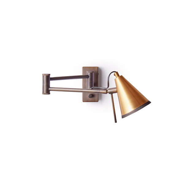 Pooky - Conrad Articulated Wall Light in Bronze with Brass Hood - Bronze and Brass
