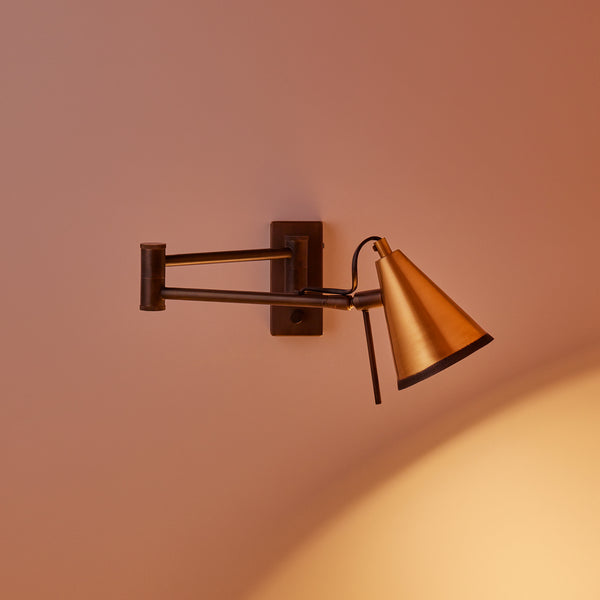 Pooky - Conrad Articulated Wall Light in Bronze with Brass Hood - Bronze and Brass