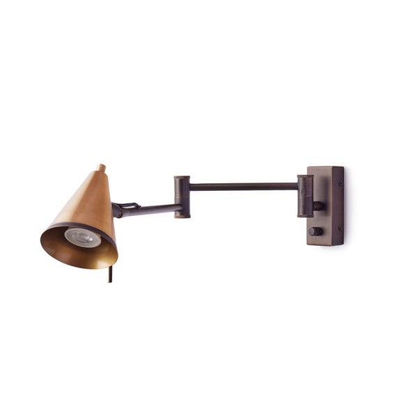 Pooky - Conrad Articulated Wall Light in Bronze with Brass Hood - Bronze and Brass