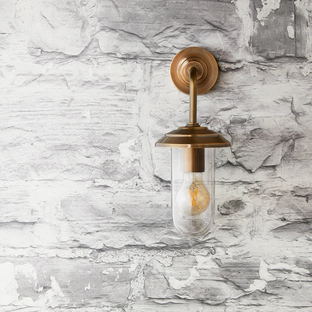 Pooky Curlew IP44 Wall Light in Antique Brass