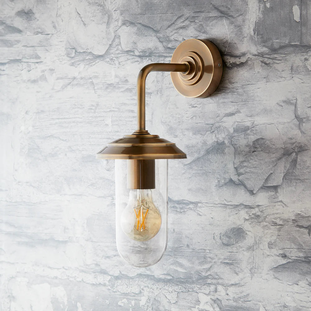 Pooky Curlew IP44 Wall Light in Antique Brass