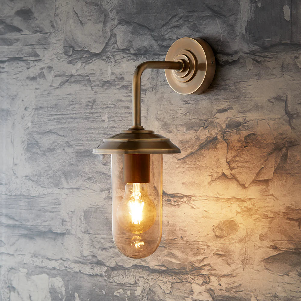 Pooky Curlew IP44 Wall Light in Antique Brass