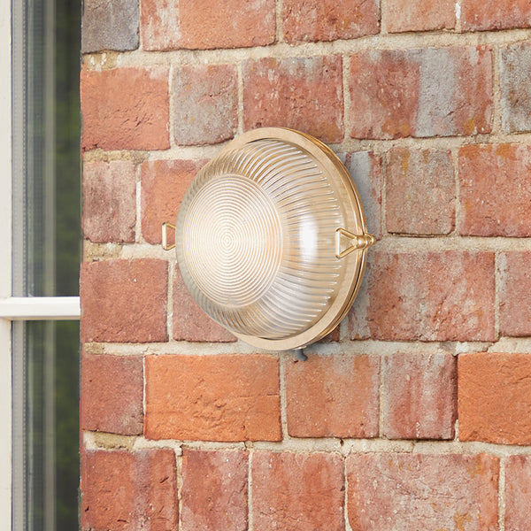 Pooky - Hardy Ip67 Round Bulkhead Wall Light - Unlacquered Natural Brass