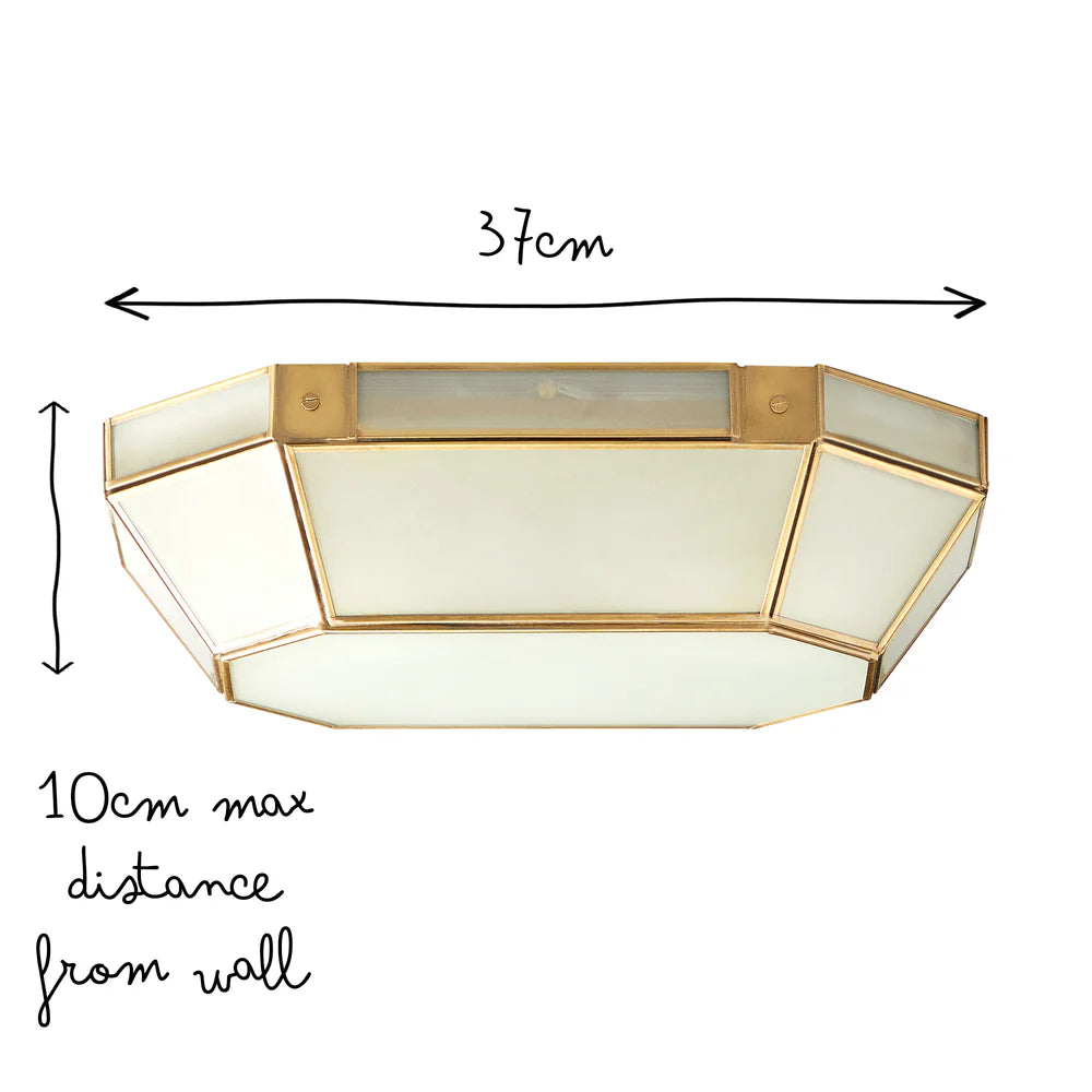 Pooky Hezion IP44 Flush Ceiling Light in Brass and Frosted Glass