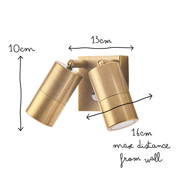 Pooky - Motion Sensor Double Portreath Ip65 Adjustable Pillar Light - Aged Brass