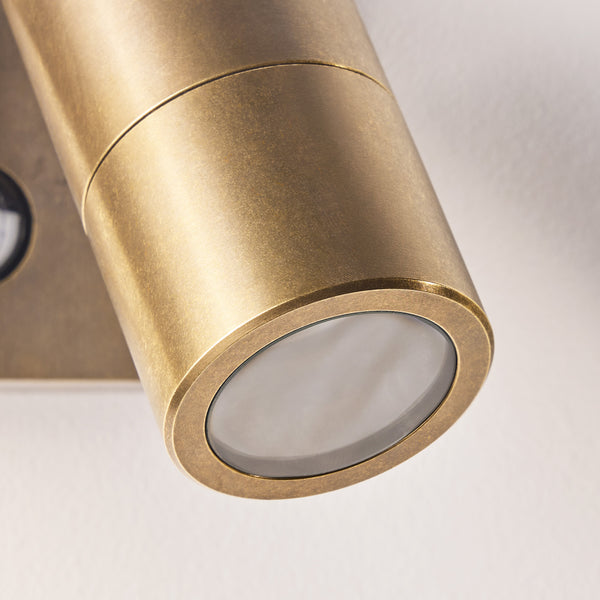 Pooky - Motion Sensor Double Portreath Ip65 Adjustable Pillar Light - Aged Brass