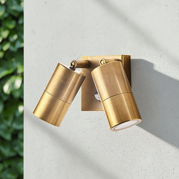 Pooky - Motion Sensor Double Portreath Ip65 Adjustable Pillar Light - Aged Brass
