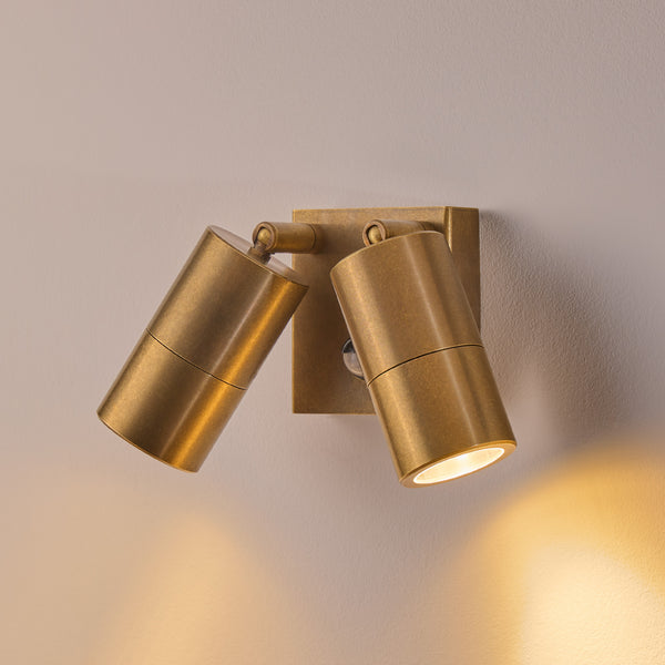 Pooky - Motion Sensor Double Portreath Ip65 Adjustable Pillar Light - Aged Brass