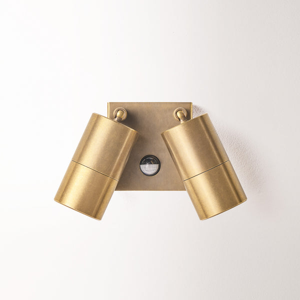 Pooky - Motion Sensor Double Portreath Ip65 Adjustable Pillar Light - Aged Brass