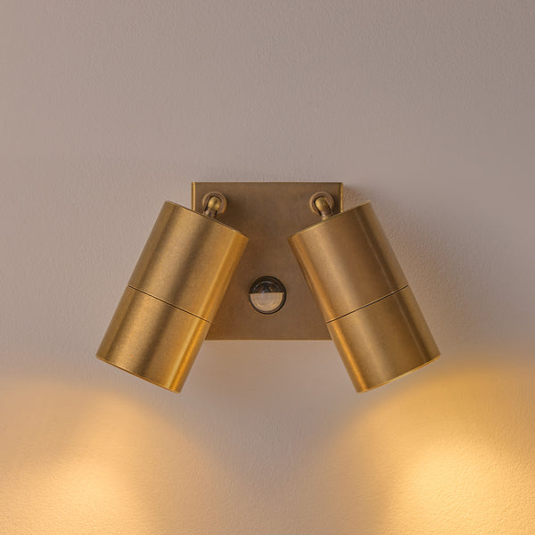 Pooky - Motion Sensor Double Portreath Ip65 Adjustable Pillar Light - Aged Brass