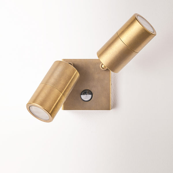 Pooky - Motion Sensor Double Portreath Ip65 Adjustable Pillar Light - Aged Brass