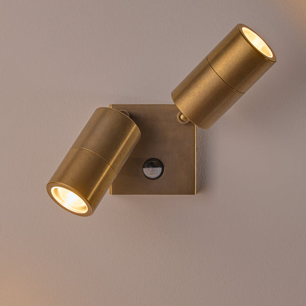 Pooky - Motion Sensor Double Portreath Ip65 Adjustable Pillar Light - Aged Brass