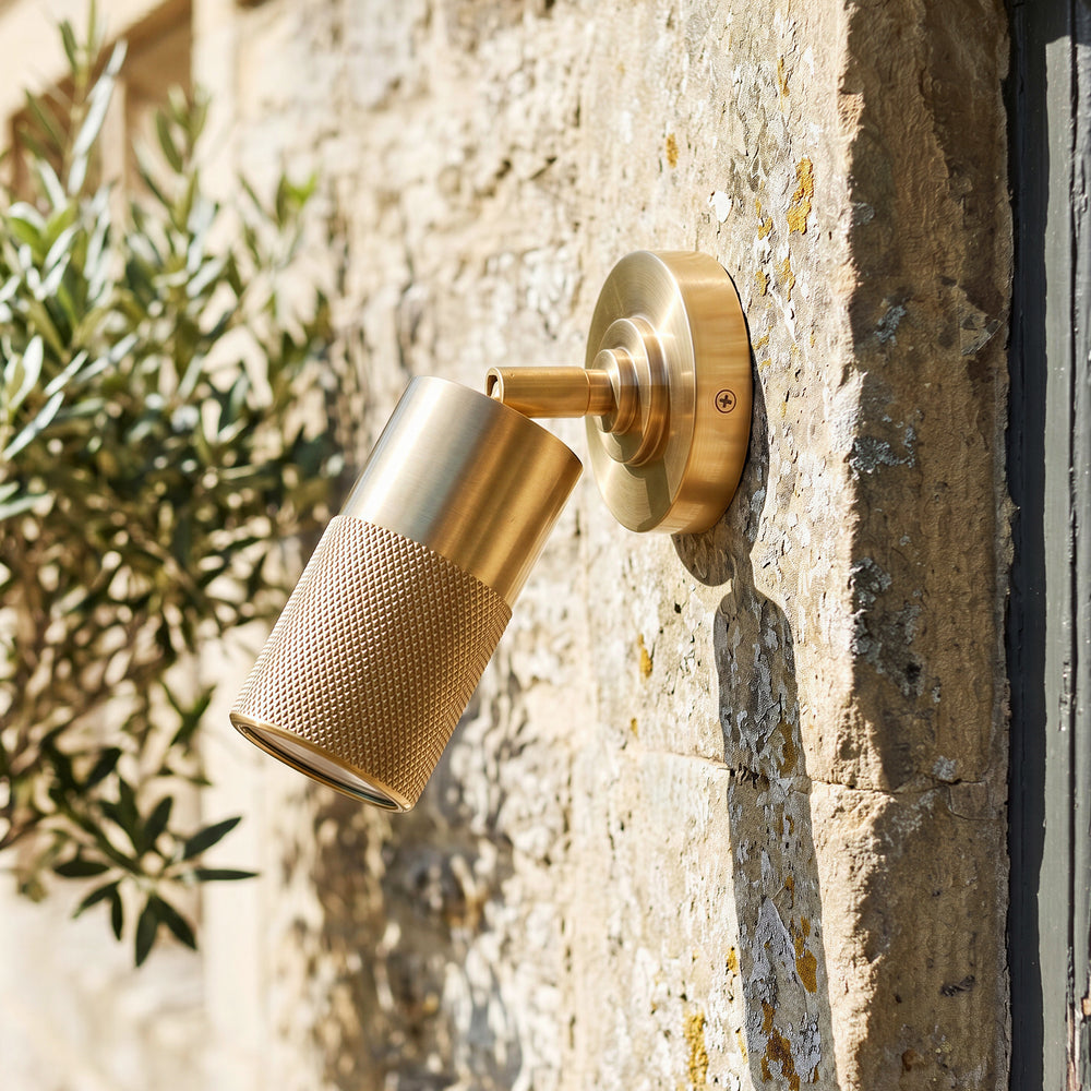 Pooky - Adjustable Portreath IP65 Wall Light - Knurled Brass