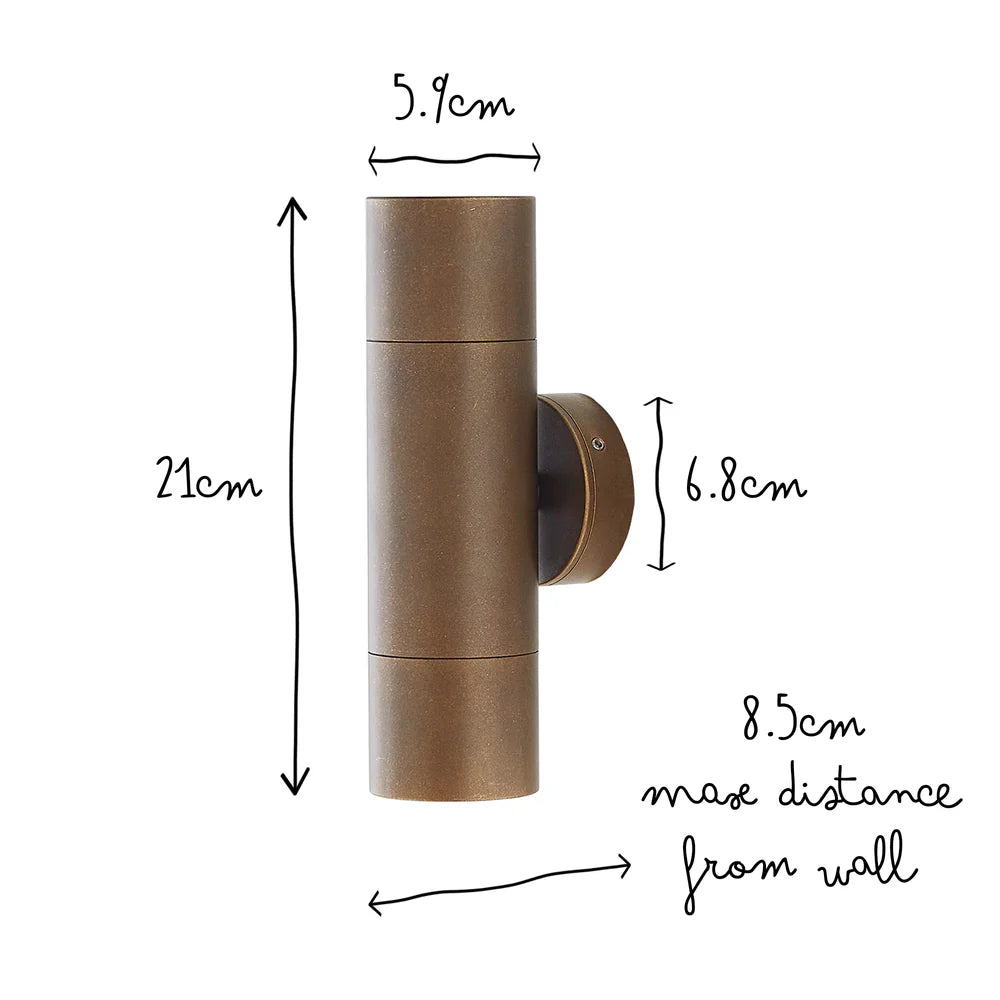 Pooky Portreath IP65 Up and Down Pillar wall light - Aged Brass