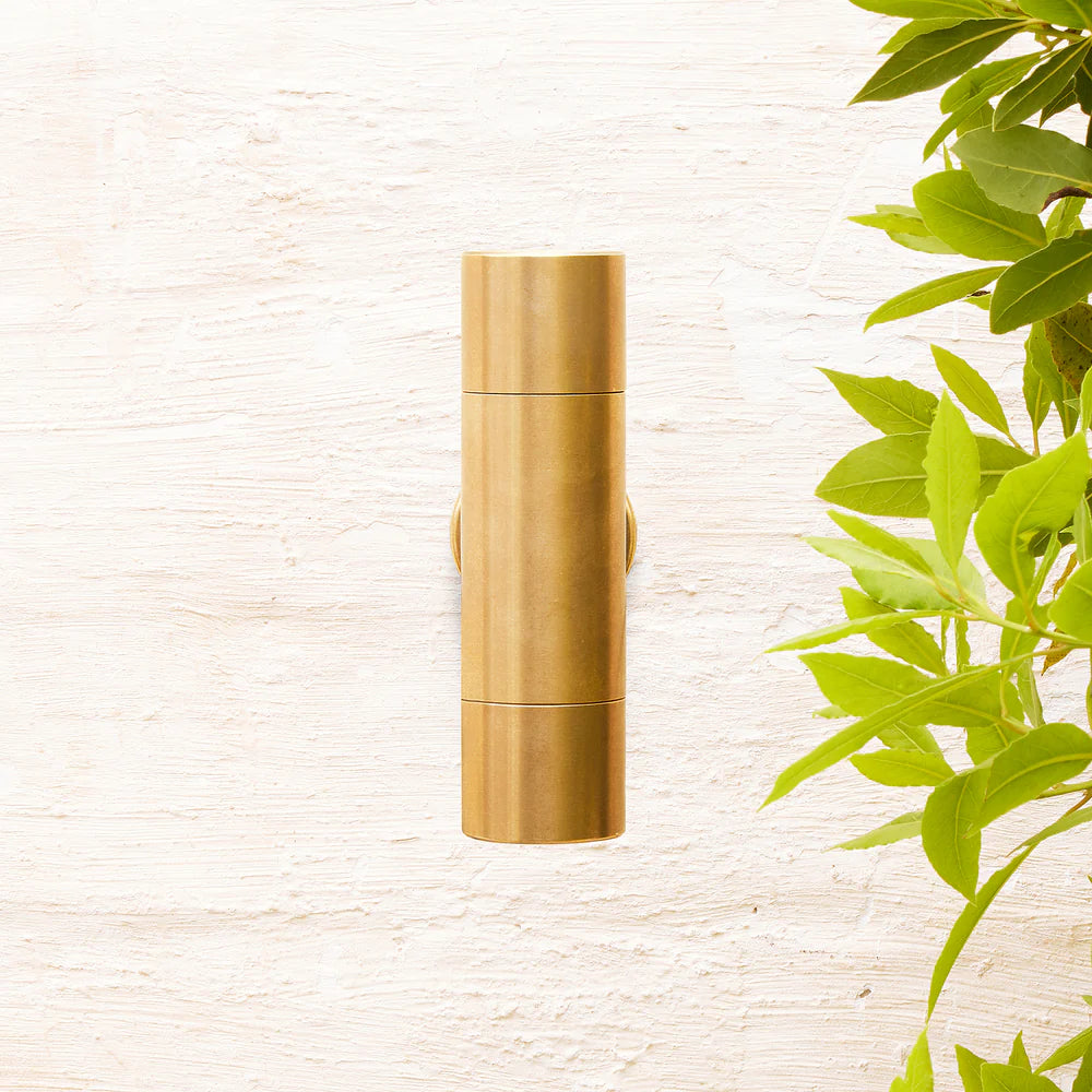 Pooky Portreath IP65 Up and Down Pillar wall light - Aged Brass