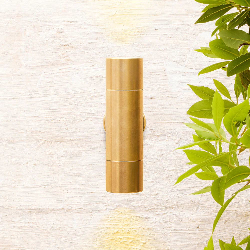 Pooky Portreath IP65 Up and Down Pillar wall light - Aged Brass