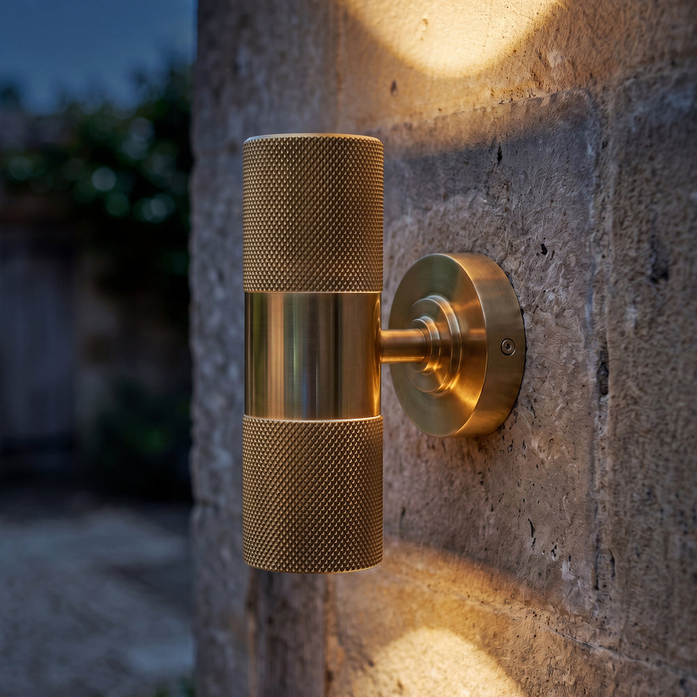Pooky - Up and Down Portreath IP65 Wall Light - Knurled Brass