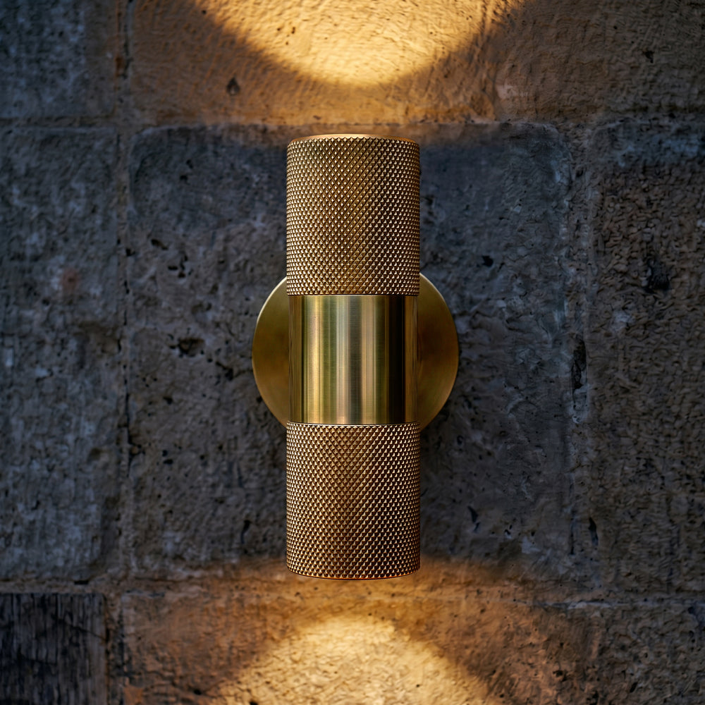 Pooky - Up and Down Portreath IP65 Wall Light - Knurled Brass