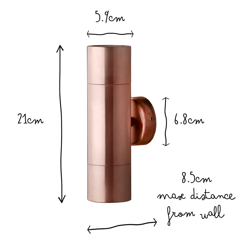 Pooky Portreath IP65 Up and Down Pillar wall light - Copper