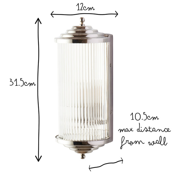 Pooky - Deco Baby Roddy ip44 rated Wall Light - Nickel with Glass Rods