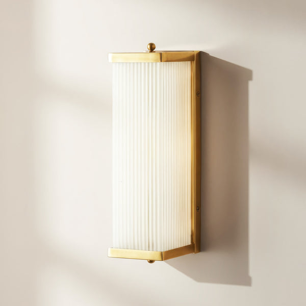 Pooky - Rectangular Roddy ip44 Rated Wall Light - Brass and Frosted Glass