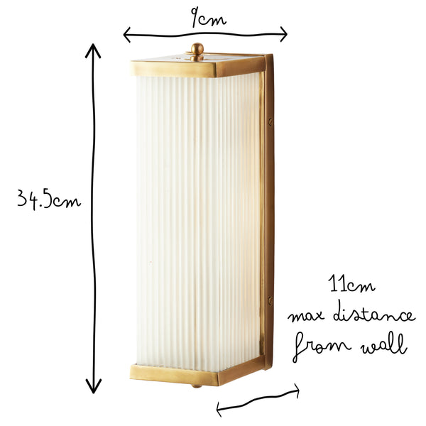 Pooky - Rectangular Roddy ip44 Rated Wall Light - Brass and Frosted Glass