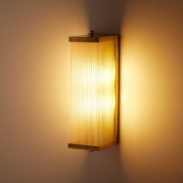 Pooky - Rectangular Roddy ip44 Rated Wall Light - Brass and Frosted Glass