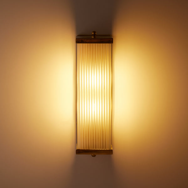 Pooky - Rectangular Roddy ip44 Rated Wall Light - Brass and Frosted Glass