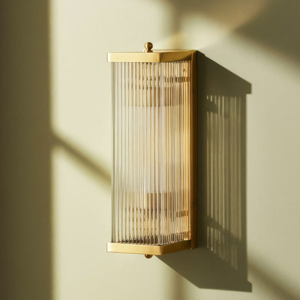 Pooky - Rectangular Roddy ip44 Rated Wall Light - Brass and Glass