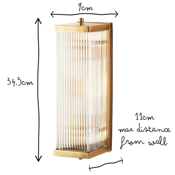 Pooky - Rectangular Roddy ip44 Rated Wall Light - Brass and Glass